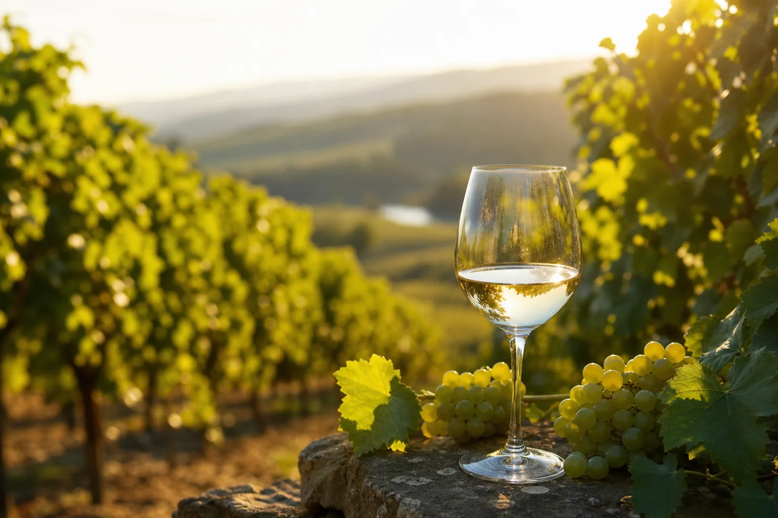 Grappes de Chardonnay mûres dans une vigne bourguignonne sur sol calcaire