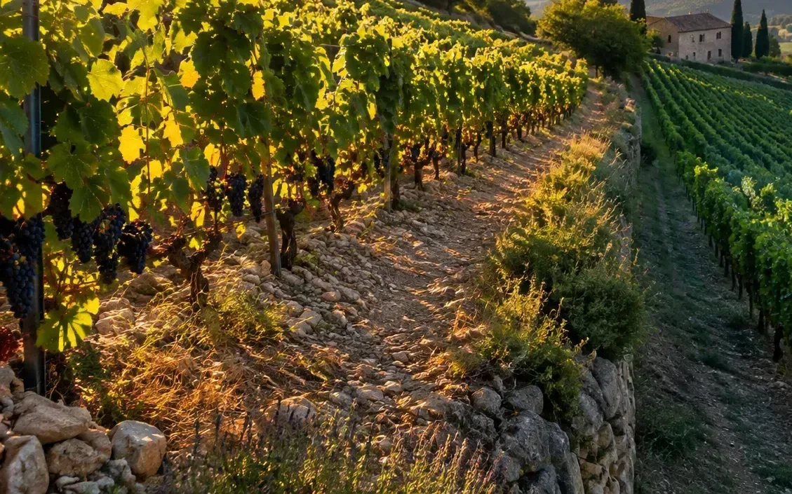 Sloping vineyard parcel in the Hautes-Côtes de Beaune showing its sun exposure
