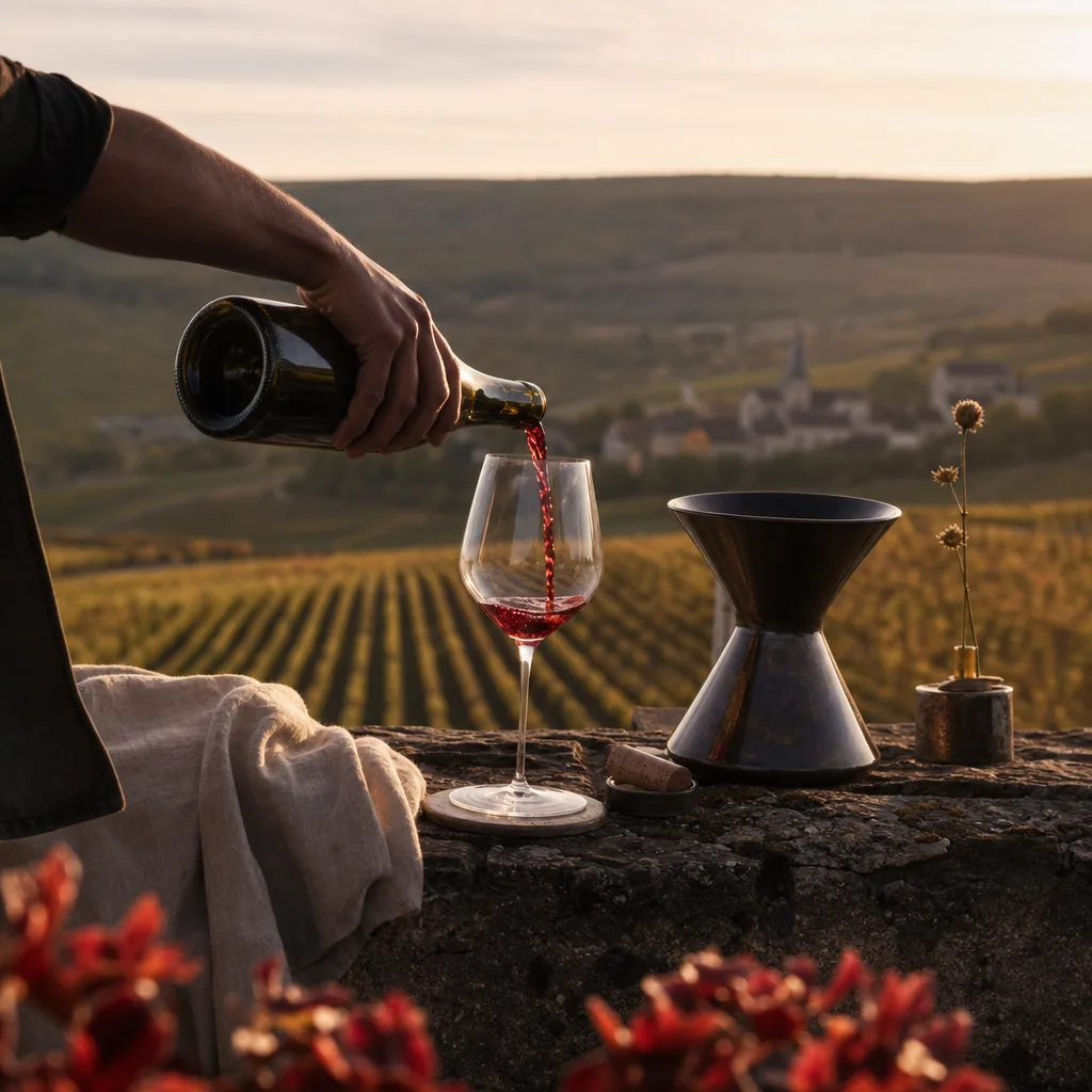Service d’un Chambolle-Musigny dans un verre de dégustation bourguignon