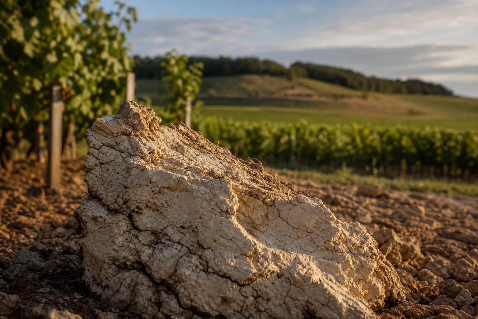 Sol calcaire et argileux dans une vigne de Bourgogne