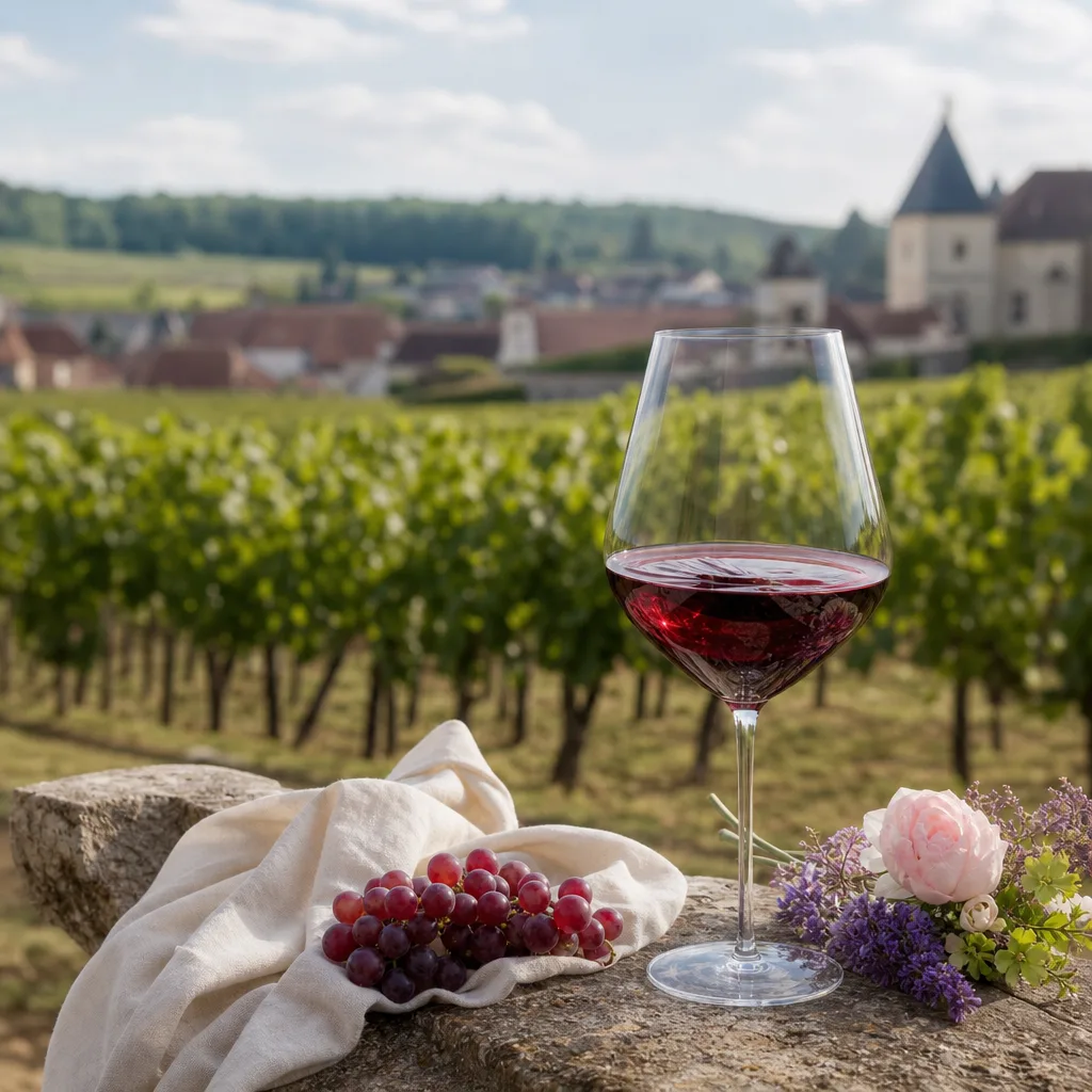 Verre de vin rouge de Chambolle-Musigny aux reflets rubis